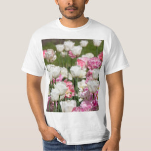 Bright white and pink tulips on a sunny day T-Shirt