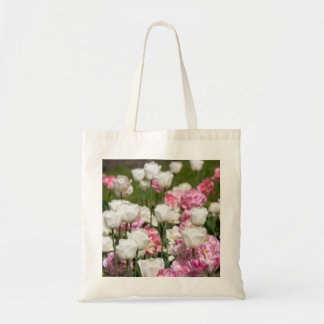 Bright white and pink tulips on a sunny day   tote bag