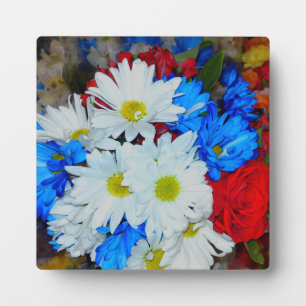 Bright White Blue Daisy Flower Mix Photo Plaque