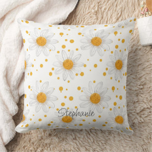 Bright White Daisies with Yellow Centres Cushion