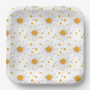 Bright White Daisies with Yellow Centres Paper Plate