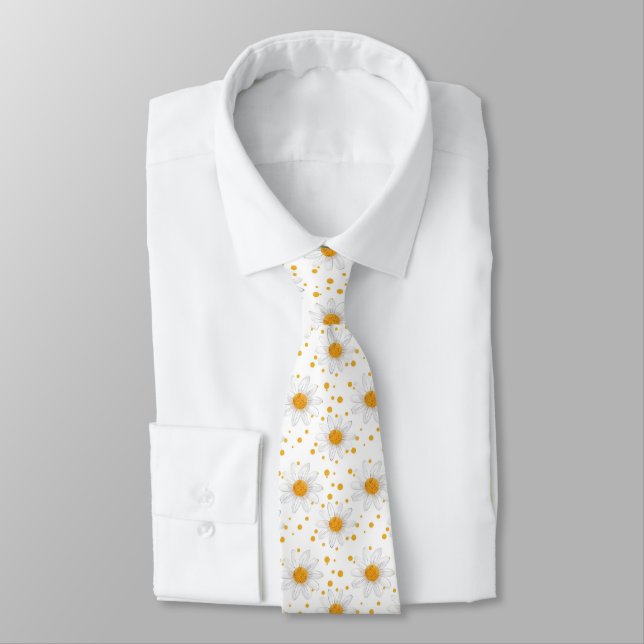 Bright White Daisies with Yellow Centres Tie (Tied)