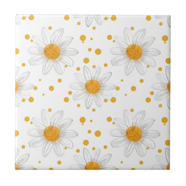 Bright White Daisies with Yellow Centres Tile (Front)