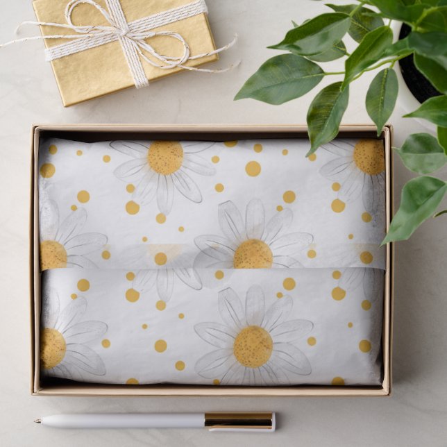 Bright White Daisies with Yellow Centres Tissue Paper (Gift)