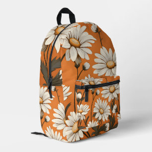 Bright White Daisy Floral in Orange  Printed Backpack