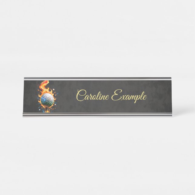 Bright white golf ball  desk name plate (Front)