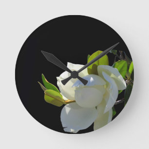 Bright White Magnolia Round Clock