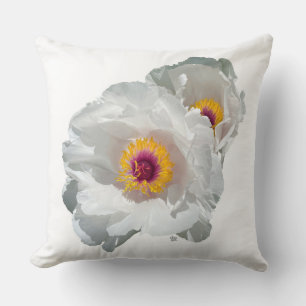 Bright White Peony Throw Pillow