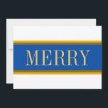 Bright White Royal Blue MERRY Christmas Stripes Holiday Card<br><div class="desc">Festive "ribbon candy" pinstripes highlight beautiful "MERRY" in big bold elegant font trumpeted across the length of the design. Gorgeous wide bold colourful stripes above and below complete the festive modern composition. The stripe colours in this design can be customised by editing the design. The text can also be personalised....</div>