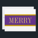 Bright White Royal Purple MERRY Christmas Stripes Holiday Card<br><div class="desc">Festive "ribbon candy" pinstripes highlight beautiful "MERRY" in big bold elegant font trumpeted across the length of the design. Gorgeous wide bold colourful stripes above and below complete the festive modern composition. The stripe colours in this design can be customised by editing the design. The text can also be personalised....</div>
