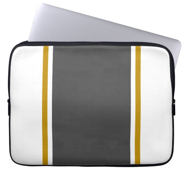 Bright White Wide Brown Centre Pinstripes  Laptop  Sleeve (Front)