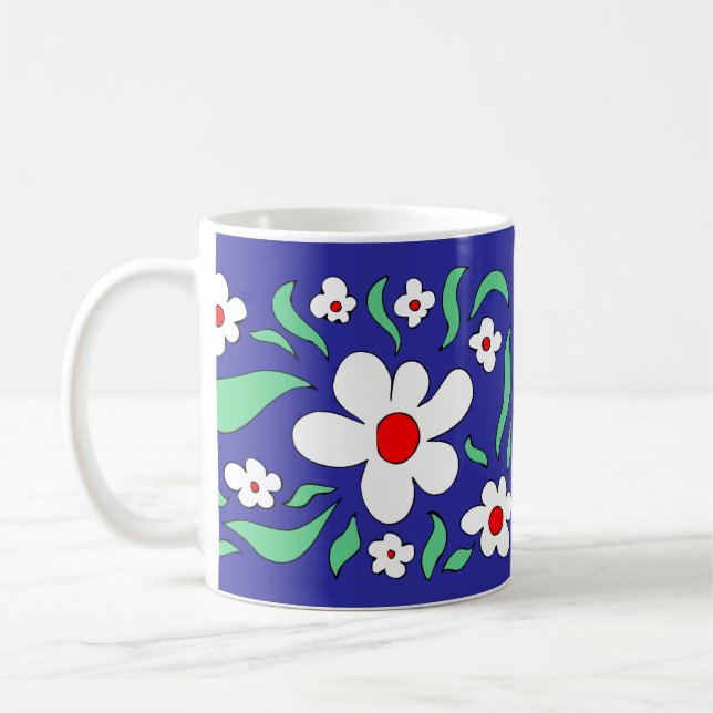 Bright White Wild Rose Flowers Mug (Left)