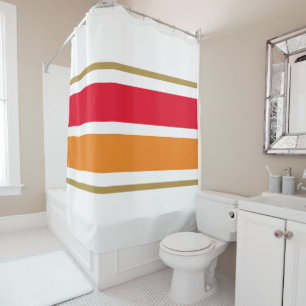 Bright Wide Red Orange Racing Stripes On White Shower Curtain