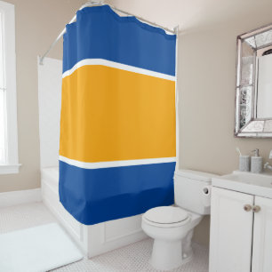 Bright Wide Yellow Orange Deep Blue White Stripes Shower Curtain