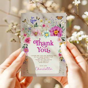 Bright Wild Flowers Butterfly 1st Birthday Thank You Card
