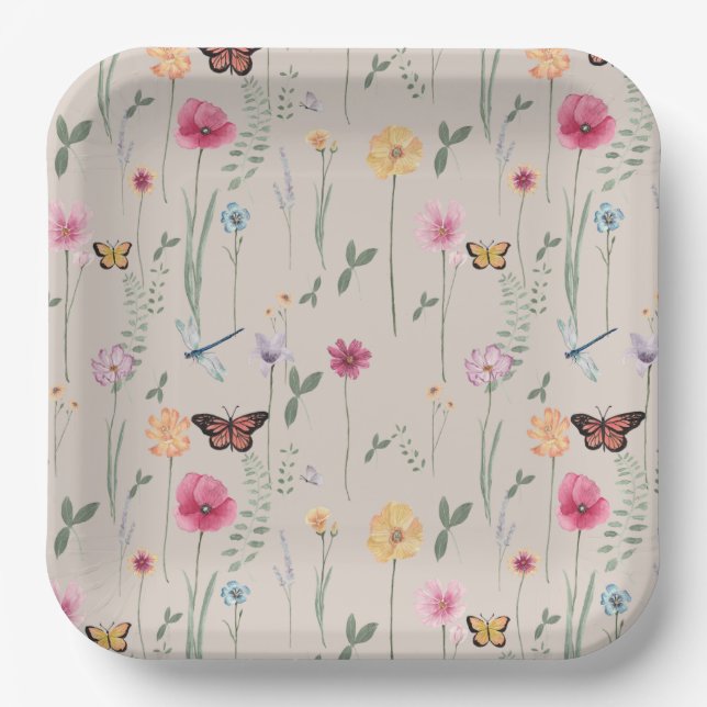 Bright Wildflower Party Paper Plates (Front)
