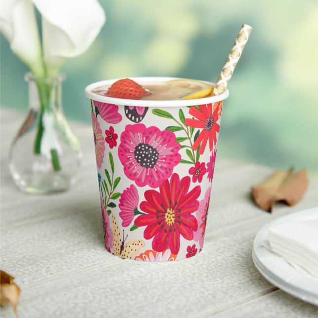 Bright Wildflower Pattern Bridal Shower Paper Cups (Insitu)