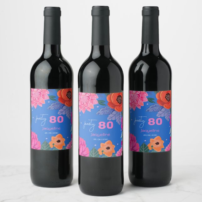 Bright Wildflower Summer Birthday Party Wine Label (Bottles)