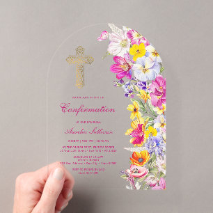 Bright Wildflowers Arch Confirmation Acrylic Invitations