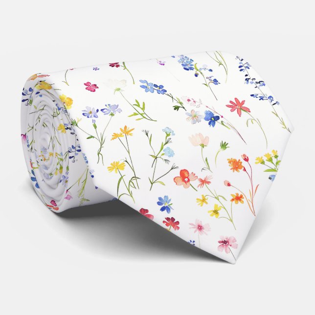 Bright Wildflowers Pattern Tie (Rolled)