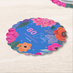 Bright Wildflowers Pink Blue Birthday party Paper Coaster