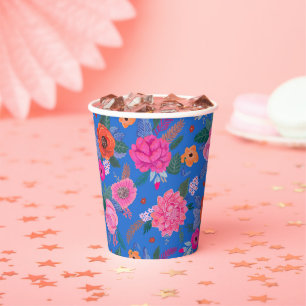 Bright Wildflowers Pink Blue Birthday party Paper Cups