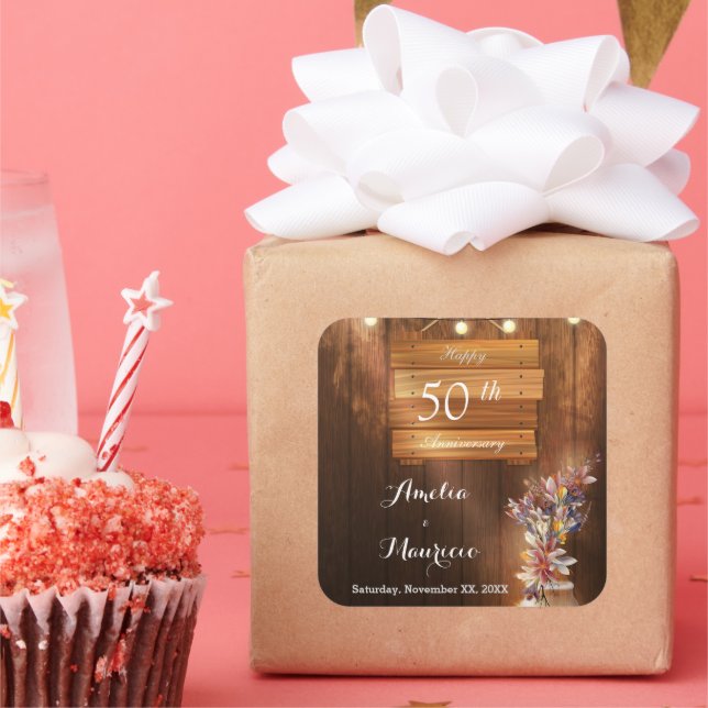 Bright wooden 50th Wedding Anniversary Stickers (Party)