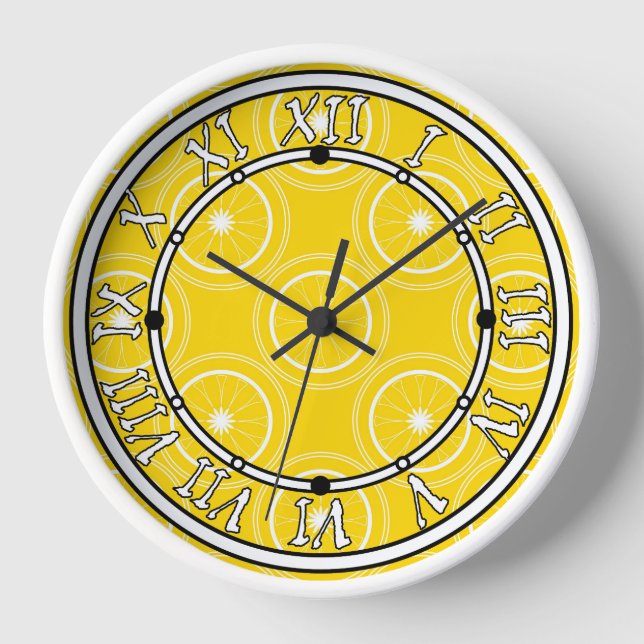  Bright yellow abstract pattern lemon retro Clock (Front)