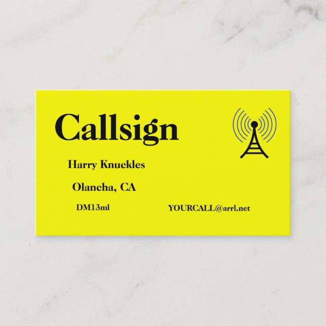 Bright Yellow Amateur Radio Call Sign Business Card (Front)