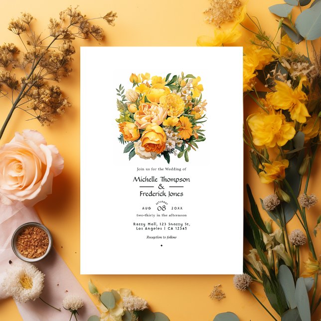 Bright Yellow and Biscotti Floral Summer Wedding Invitation (Creator Uploaded)