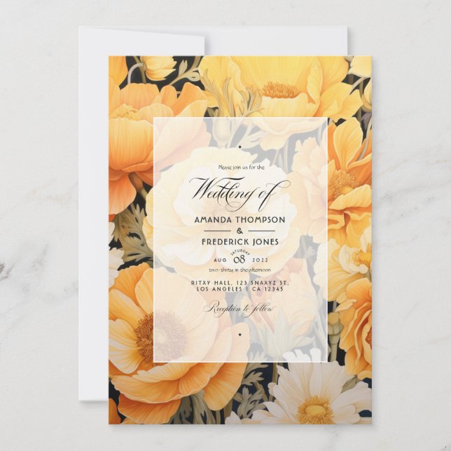 Bright Yellow and Biscotti Floral Summer Wedding Invitation (Front)