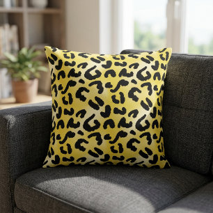 Bright Yellow and Black Leopard Print Throw Pillow