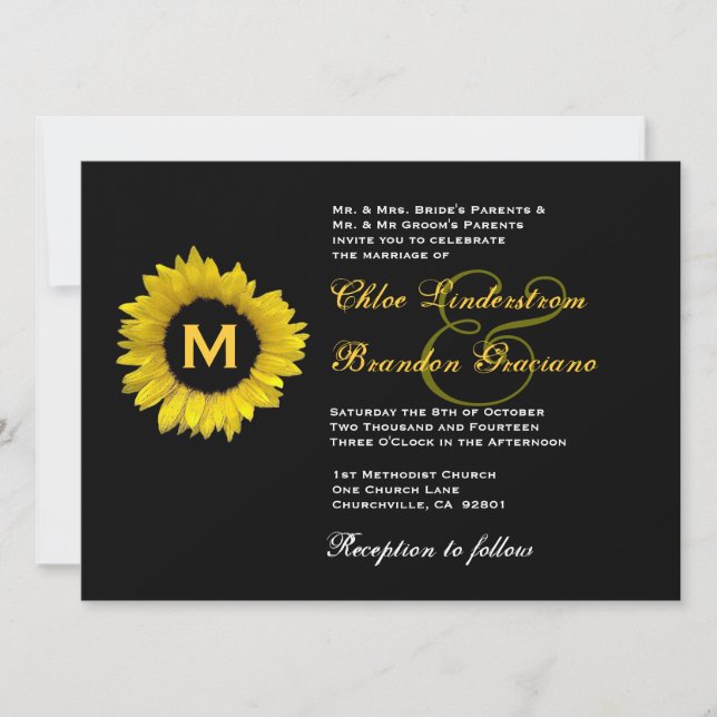 Bright Yellow and Black Sunflower Wedding Template (Front)