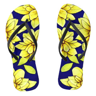Bright Yellow and Blue Floral Seamless Pattern Jandals