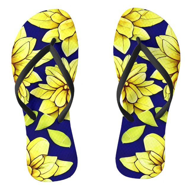 Bright Yellow and Blue Floral Seamless Pattern Jandals (Footbed)