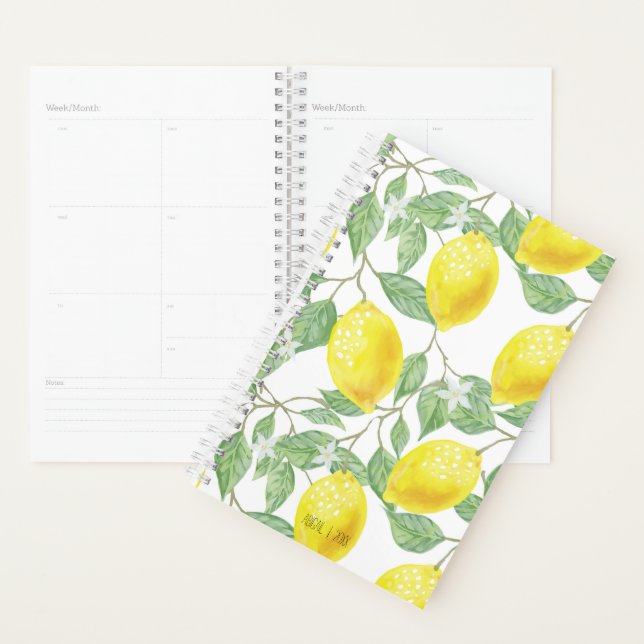 Bright Yellow and Green Bold Lemon Tree Pattern Planner (Display)