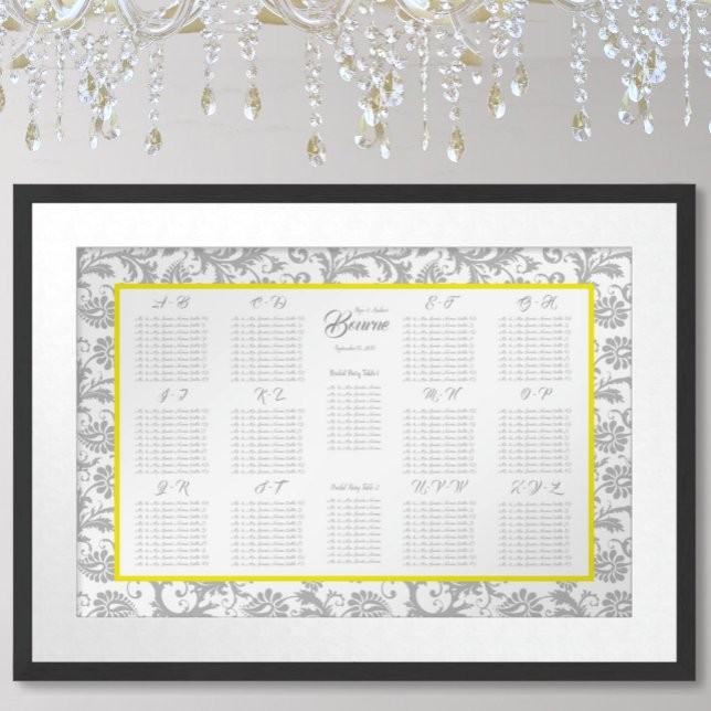 Bright Yellow and Grey Seating Chart Alphabetical (To see frame pricing, please enter your frame and mat options.)