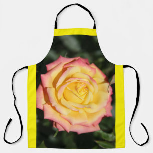 Bright Yellow and Pink Rose Flower Apron