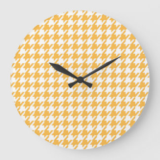 Bright Yellow and White Classic Houndstooth Check Large Clock