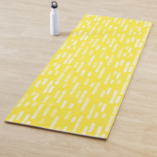 Bright Yellow and White Inky Rounded Lines Pattern Yoga Mat