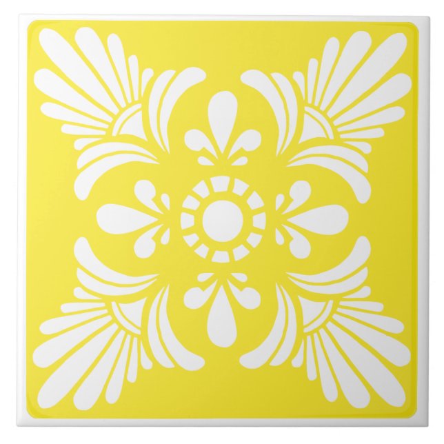 Bright Yellow and White Mediterranean Patterned Tile (Front)