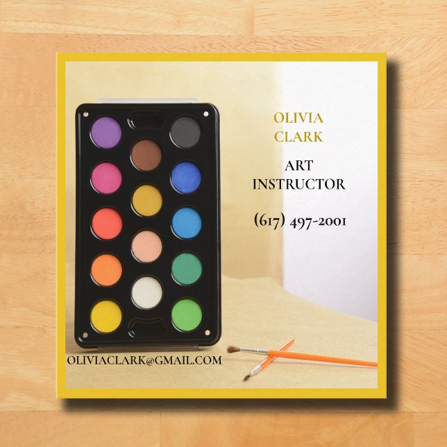 Bright Yellow  Artist/Tutor/ Educator Art teacher  Square Business Card (Yellow Business Card Multicolor Water Palette )