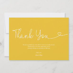Bright yellow Baby Shower Script Heart  Thank You Card