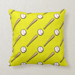 Bright Yellow Baseball Pattern Cushion