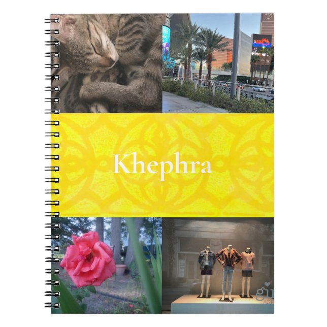 Bright Yellow Batik Collage and Name  Notebook (Front)