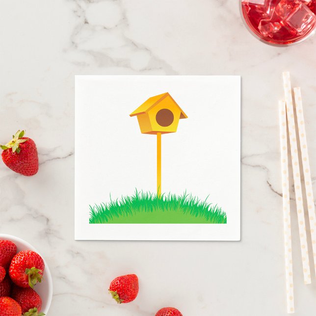 Bright Yellow Birdhouse on Grass Napkin (Creator Uploaded)