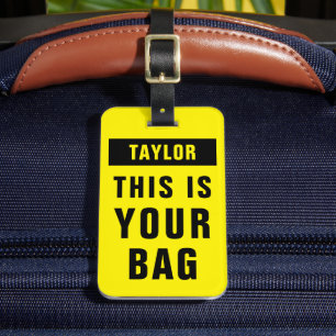 Bright Yellow Black Bold Colourful Name Template Luggage Tag