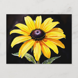 Bright Yellow Black Eyed Susan Watercolor Postcard