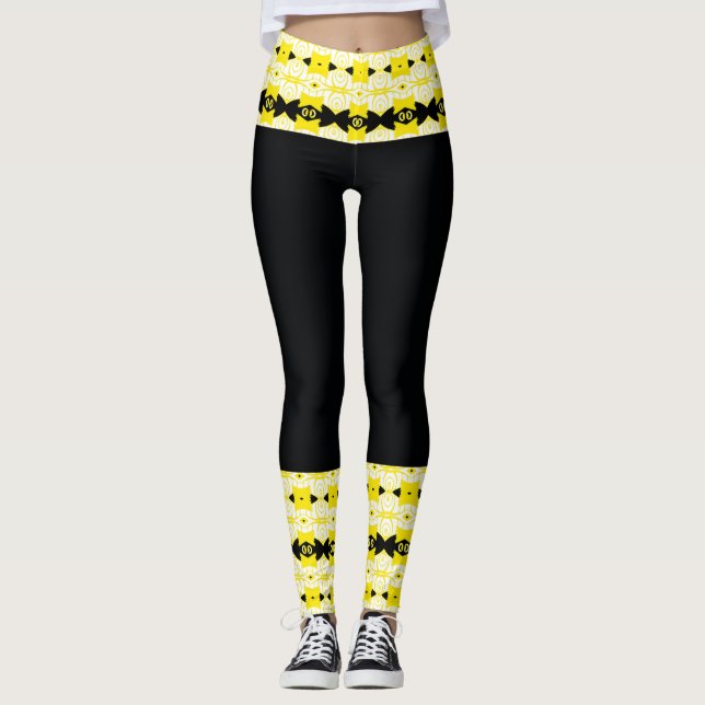 Bright Yellow & Black Tribal Leggings (Front)