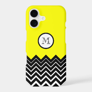 Bright Yellow Black White Chevron Zigzag Monogram